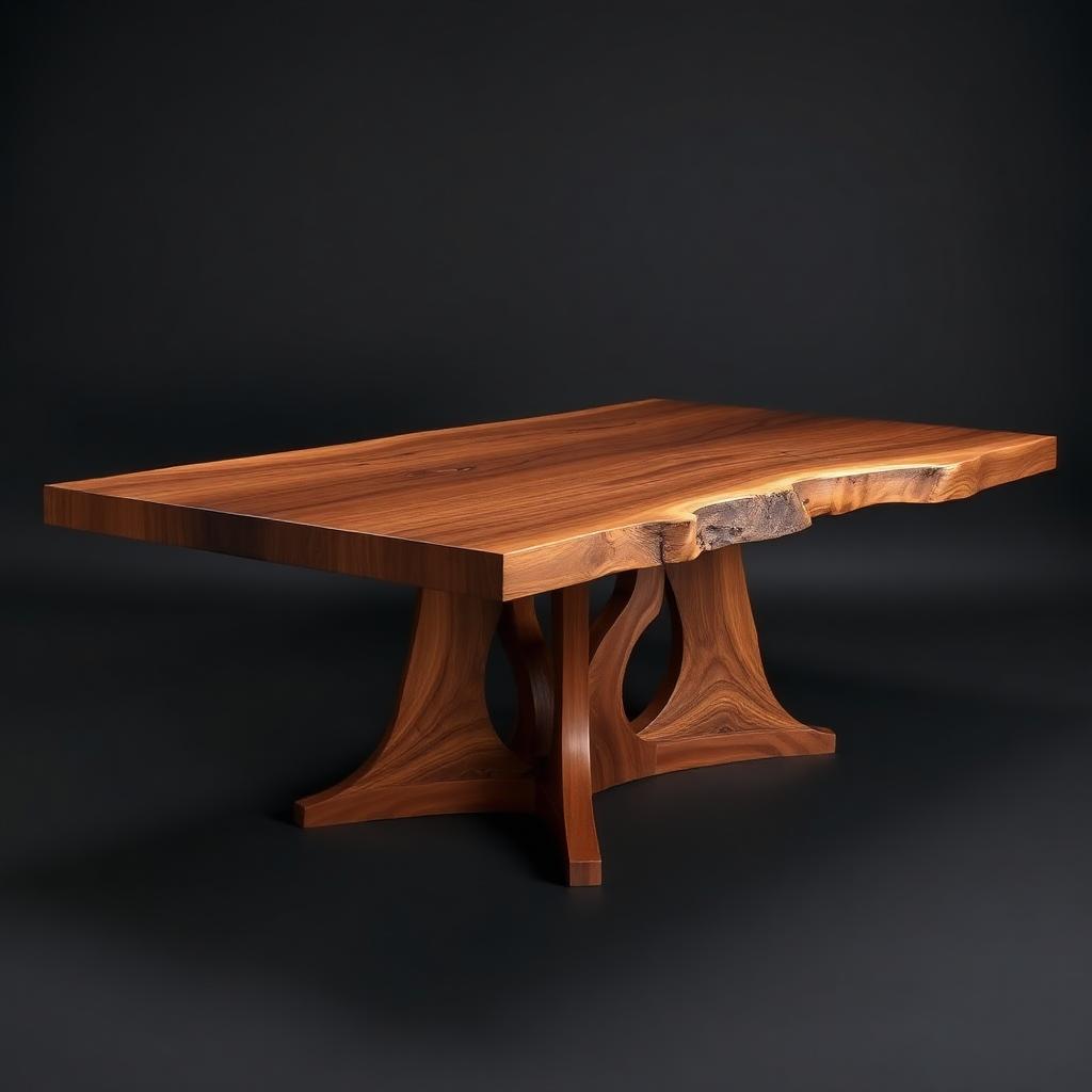Solid walnut dining table with a live edge top